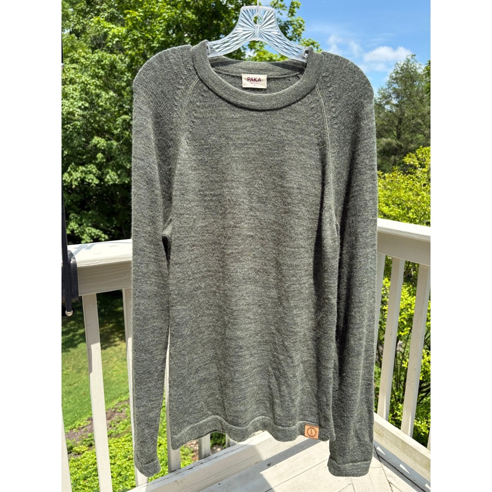 Paka Mens Crewneck Sweater Medium Green Royal Alpaca Knit Sustainable Peru - Picture 11 of 11